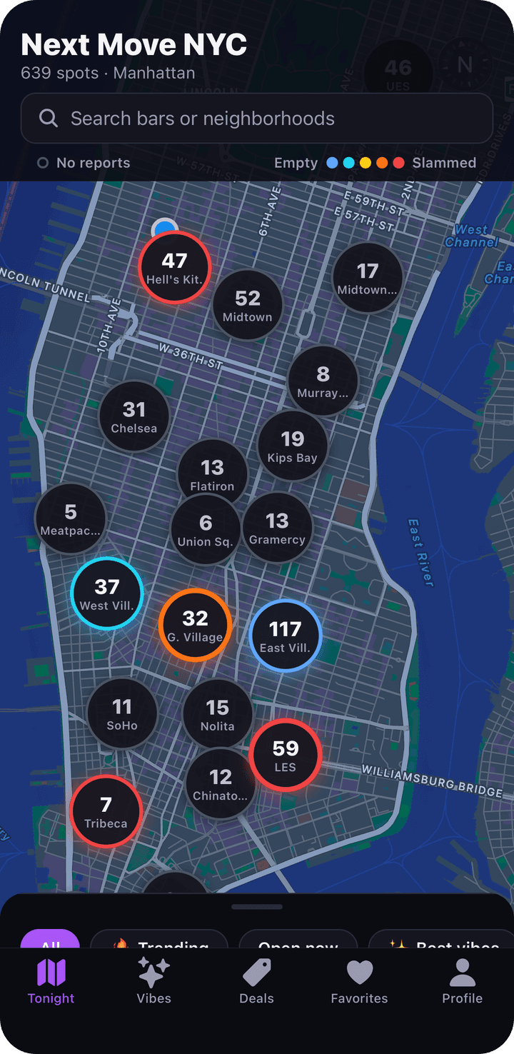The live map of Manhattan with one bubble per neighborhood